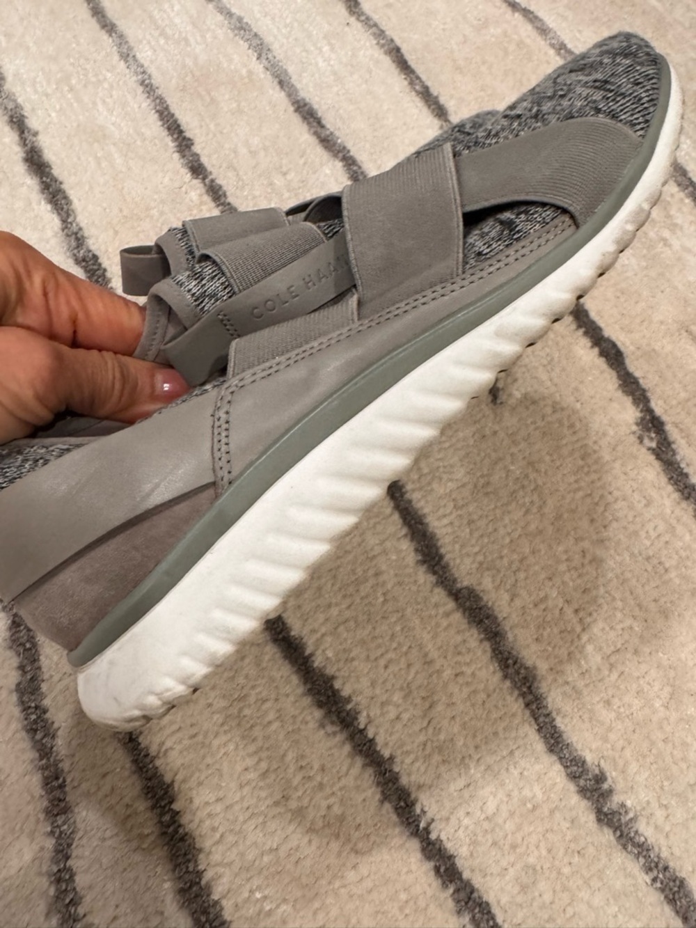 Cole Haan Gray Knit Slip-On Sneakers with Cross Straps - Picture 5 of 5